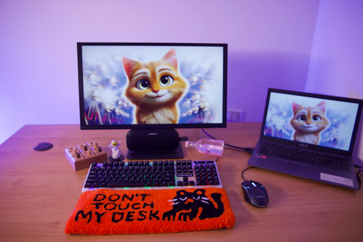Don't Touch My Desk Rug – Hand-tufted, 45 × 17 cm